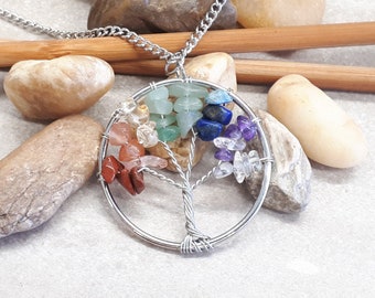 Tree Of Life Necklace - Chakra Jewelry - Chakra Necklace - Chakra Pendant - 7 Chakra Gemstone - Sterling Silver Charm - Tree Of Life Pendant