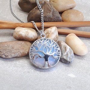 Opal Tree Of Life Necklace - Sterling Silver Tree Of Life Pendant - White Fire Opal Necklace - Tree Of Life Charm - Family Tree Necklace