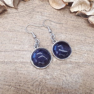 Round Amethyst Earrings - Silver Drop Earrings - Amethyst Dangle Earrings - Round Gemstone Jewelry - Silver Earrings for Woman