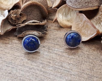 Tiny Lapis Earrings for Woman - Round Lapis Earrings - Stud Lapis Earrings - Dainty Earrings - Lapis Lazuli Jewelry - Blue Stone Earrings