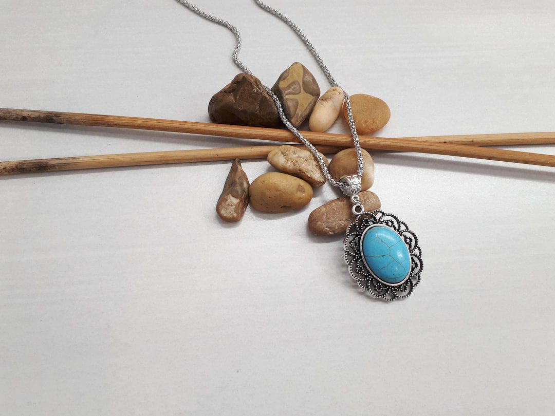 Flower Turquoise Necklace - Turquoise Pendant Sterling Silver