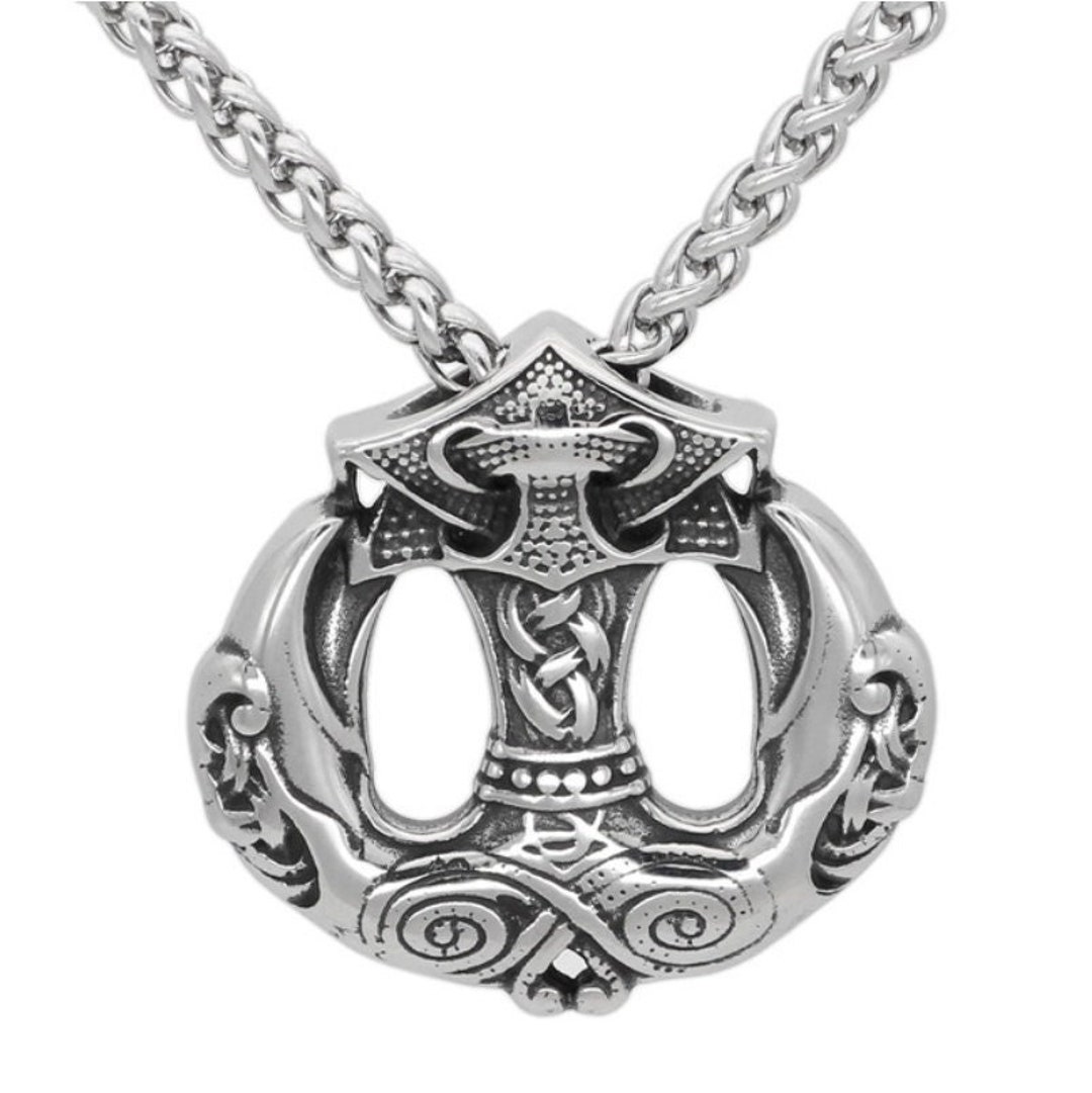 Collier Viking Marteau De Thor - Runes - Chaîne Et Pendentif - Argent Antique - Neuf
