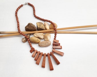 Sunstone Jewelry - Sunstone Statement Necklace - Boho Necklace - Beaded Statement Necklace - Shiny Necklace - Sunstone Necklace for Women