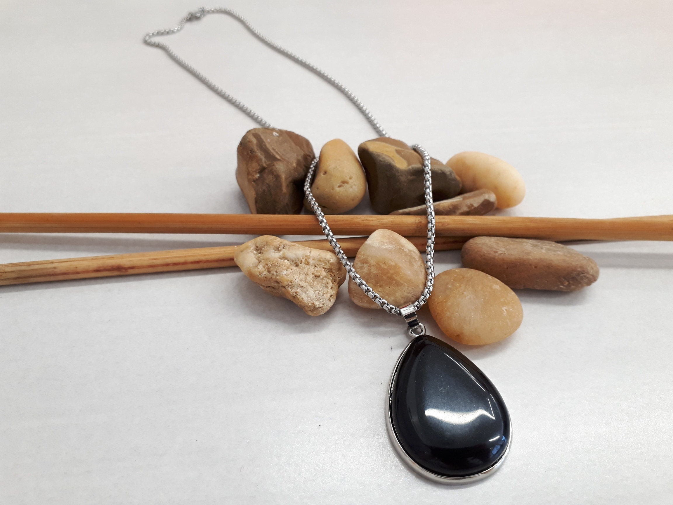 Teardrop Black Tourmaline Pendant Necklace Genuine Etsy UK