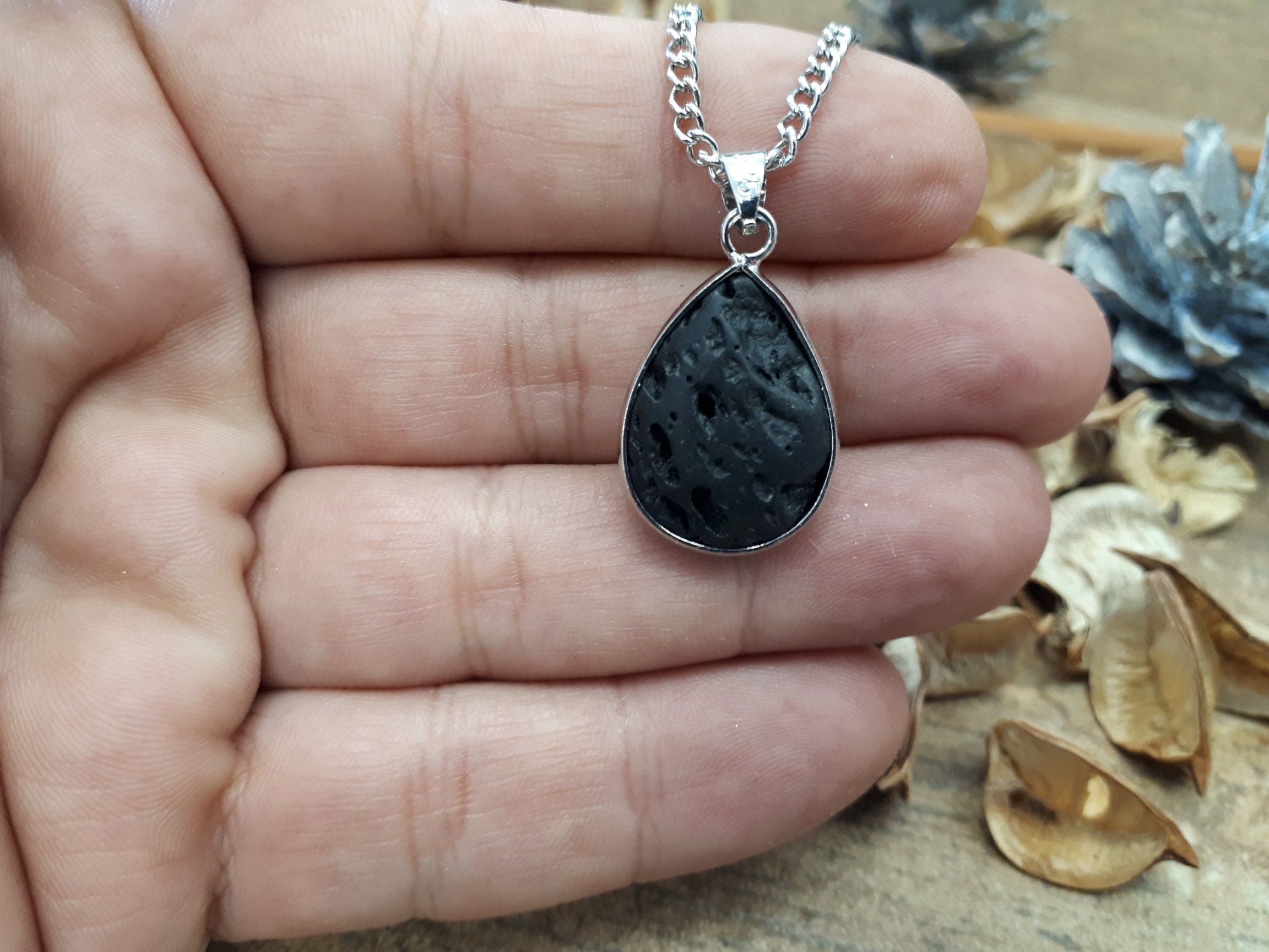 Lava Stone Silver Necklace Pendant Lava Stone Pendant Silver Lava Stone Essential Oil Diffuser Pendant. Necklace Gift for Her Woman Etsy