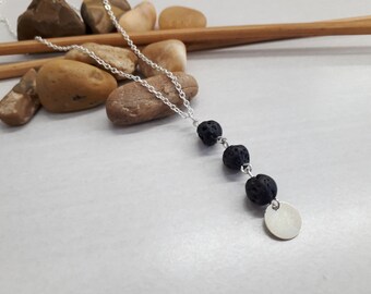 Collar de cuentas de triángulo de lava Y, collar de plata, collar difusor de piedra de lava, collar de curación de ansiedad, joyería de aceite esencial, cadena de plata