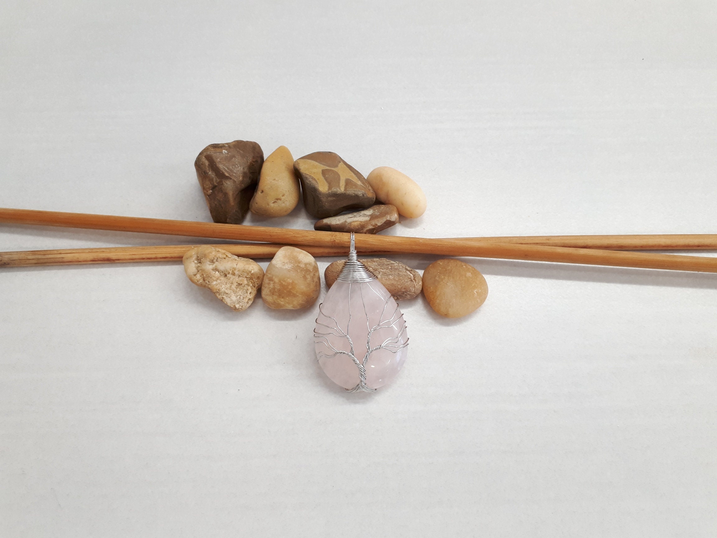 Mookaitedecor Collana Con Ciondolo Albero Della Vita In Quarzo Rosa E Cristalli, Unisex, Con Catena