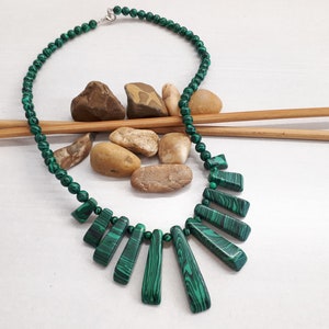 Malachite Jewelry - Malachite Statement Necklace - Boho Necklace - Beaded Statement Necklace - Shiny Necklace - Malachite Necklace for Women