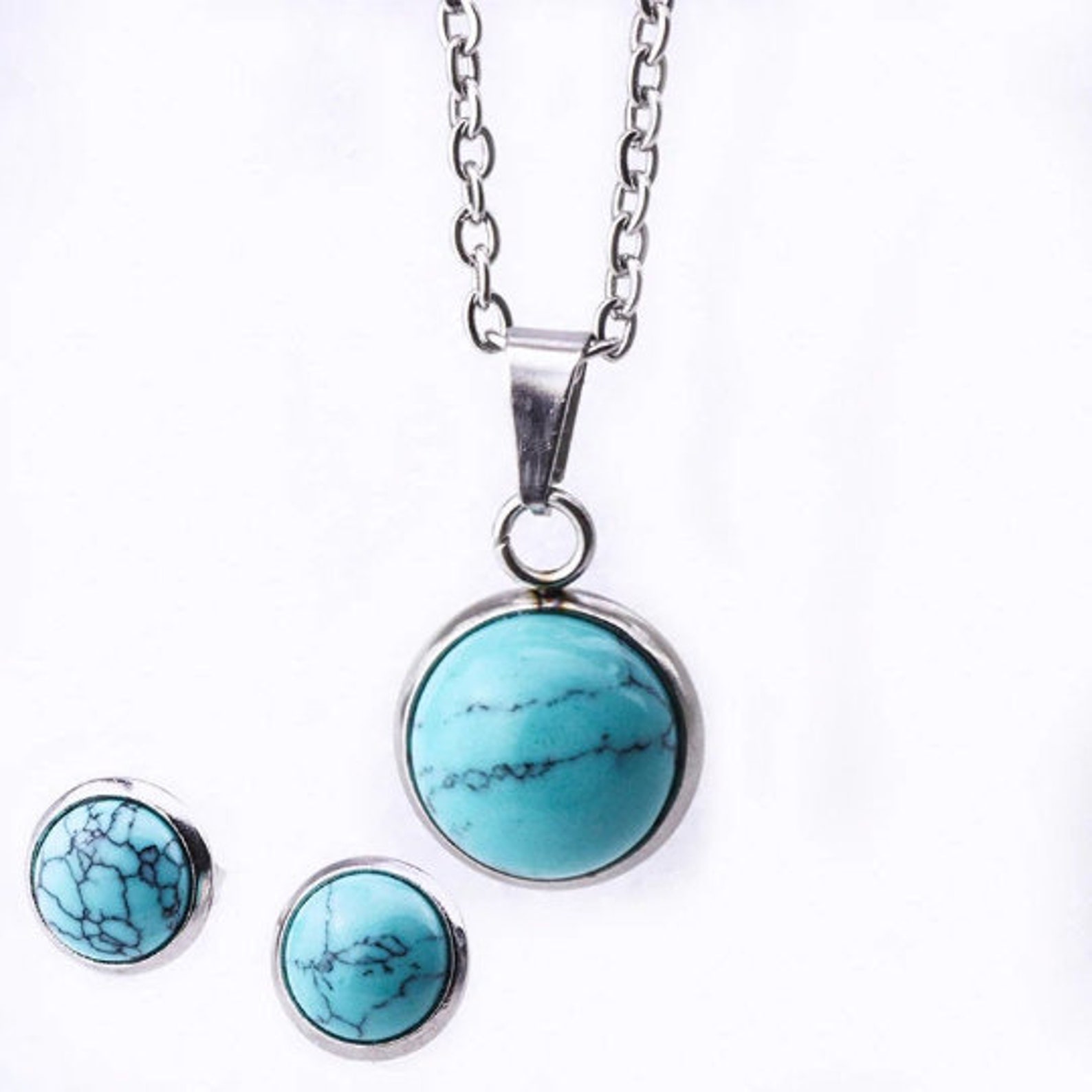 Türkis Anhänger Kette Gold, Oval Blaue Edelstein Kette, Statement