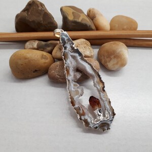 Raw Agate Pendant Necklace - Healing Pendant Necklace - Agate and Citrine Necklace - Crystal Citrine Pendant - Agate Jewelry for Women