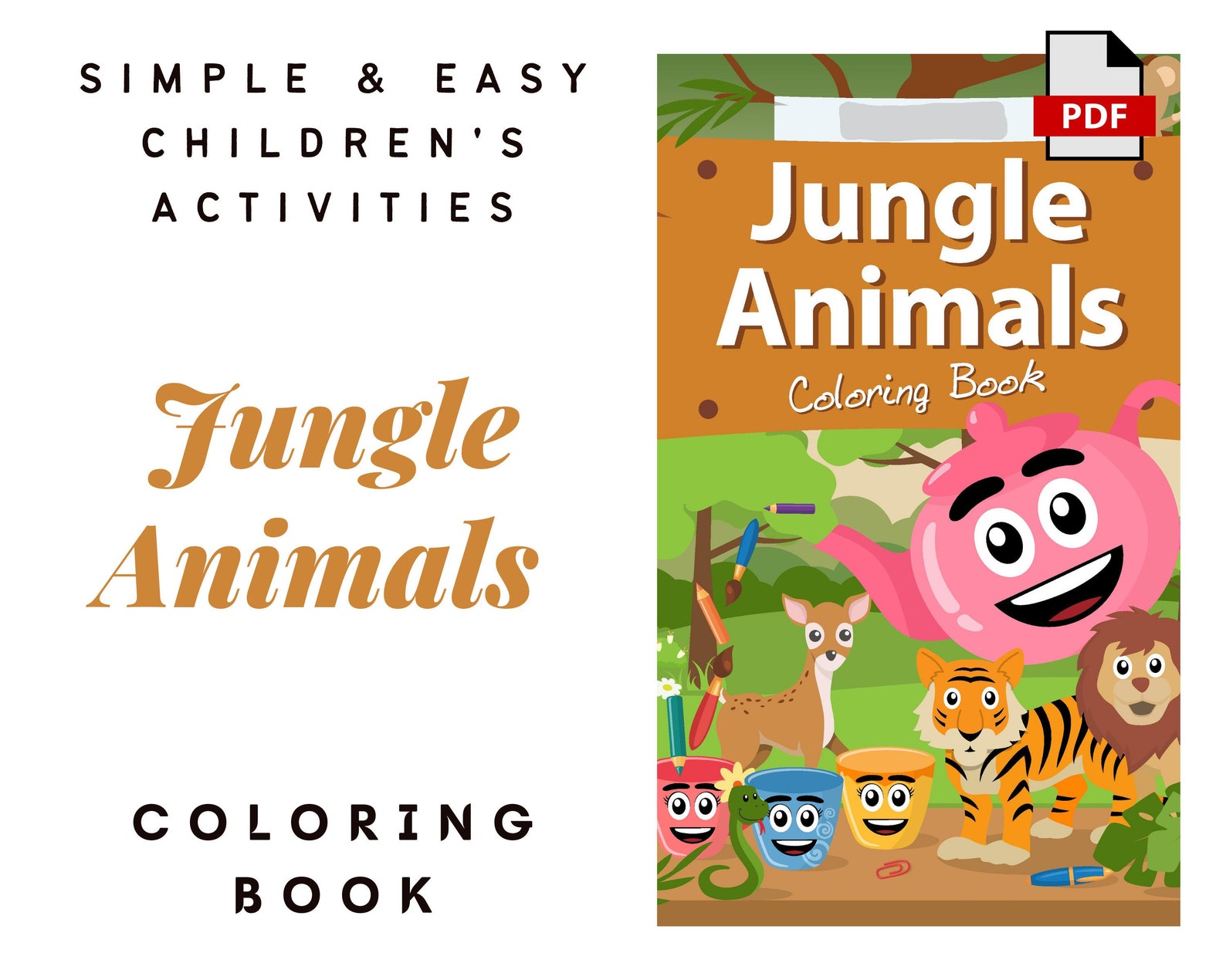 Download Jungle Animals Coloring Book PDF File | Etsy