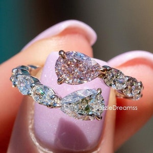 Perfekte einzigartige Moissanite Hochzeit Diamant Ring / 5,40 ct Birne mit Oval Cut 14K solide Rose Gold Ring / klassische Frau Braut Ring / Jahrestag Ring