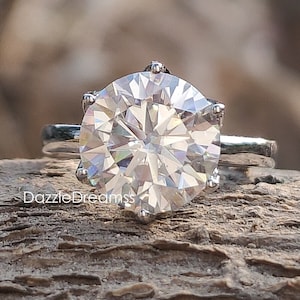 10MM Brilliant Round Cut Moissanite Engagement Ring, 4CT Round Diamond Gold Ring, 6 Prong Tulip Basket Setting Ring, Solitaire Silver Ring