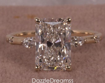IGI Certified Lab Diamond Ring/2.50CT Radiant Cut Diamond Wedding Rings/Solitaire Diamond Rings/14K Gold CVD Ring/Perfect Engagement Ring