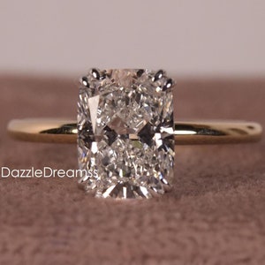 IGI Certified 3CT Elongated Cushion Lab Grown Diamond Engagement Ring, Unique Double Prong Setting Ring, 14K/18K Gold Diamond Wedding Ring