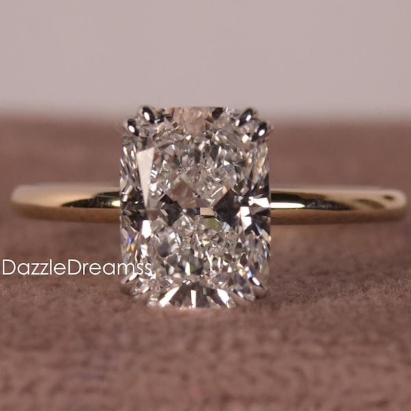 IGI Certified 3CT Elongated Cushion Lab Grown Diamond Engagement Ring, Unique Double Prong Setting Ring, 14K/18K Gold Diamond Wedding Ring