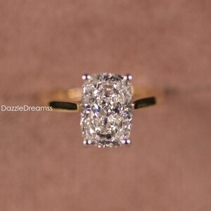IGI 3.20CT Elongated Cushion Lab Grown Diamond Engagement Ring/Hidden Halo Ring/Cathedral Style Ring/Wedding Diamond Gold Ring/Platinum Ring