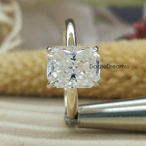 2.33CT Brilliant Radiant Cut Moissanite Ring In Solid 14K Yellow Gold, Solitaire Diamond Engagement Ring, 7x9MM Radiant Cut 925 Silver Ring