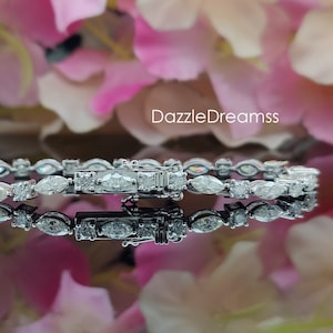 3MM Tennis Bracelet/4.75CT - 7.95 TCW Marquise With Round Brilliant Cut Moissanite Wedding Bracelet/Gold Diamond Bracelet/Handmade Jewelry