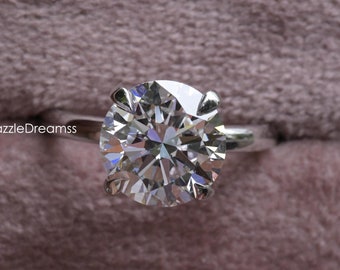 4CT Round Lab Grown Diamond Engagement Ring/Solitaire Hidden Halo Ring/4 Claw Prong Round Lab Diamond Ring/IGI Certified Diamond Gold Ring