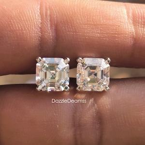 1.60 - 6.00 CT Asscher Cut Moissanite Screw-back Stud, 14K Y/R/W Gold Moissanite Stud, Diamond Man Stud, Solitaire Stud Earrings, Woman Stud