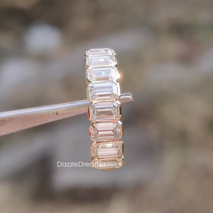9Pcs Emerald Moissanite 14K Yellow Gold Ring, 3x5MM Emerald Diamond Silver Ring, 2.70CT Bezel Diamond Wedding Ring, Daily Wear Diamond Ring