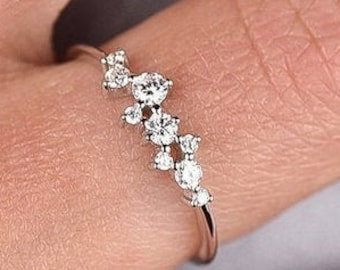 925 Silver Cluster Ring, Diamond Cluster Ring, Cluster 14k White\Yellow\Rose Gold Ring, 9 Pcs CZ Diamond Cluster Ring, Cluster Eternity Ring