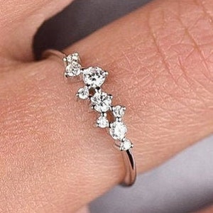 925 Silver Cluster Ring, Diamond Cluster Ring, Cluster 14k White\Yellow\Rose Gold Ring, 9 Pcs CZ Diamond Cluster Ring, Cluster Eternity Ring