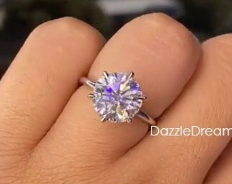 3.50CT Round Cut Moissanite Solitaire Ring, 9.50MM Round Diamond Wedding Ring, 925 Silver Simulated Ring, 6 Prong Moissanite Bridal Ring