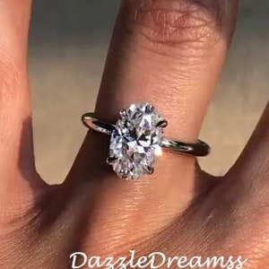 2.50 CT Elongated Oval Near Colorless Moissanite Engagement Ring, Solitaire Hidden Halo 10x7 MM Oval Cut 14K Yellow Gold Anniversary Ring