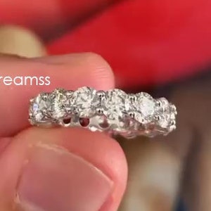 3.20 CT Round Moissanite Full Eternity Band, Moissanite Bezel Eternity Band, 3.50MM Diamond Silver Wedding Band, Woman Diamond Gold Band