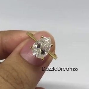 12x8MM Brilliant Pear Cut Moissanite Solid Gold Ring, 3 CT Tear Drop Wedding Ring, Solitaire Diamond Bridal Ring, Silver Moissanite Ring