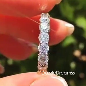 3MM Round Moissanite 14K White Gold Wedding Band, 2.40 CT Full Eternity Diamond Silver Band, Full Moissanite Band, CZ Diamond Matching Band