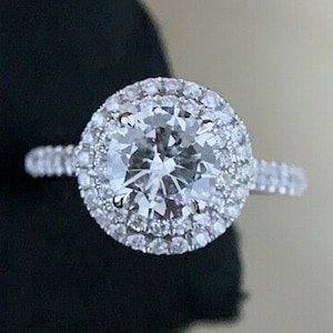 1.5 CT Double Halo Engagement Ring, Wedding Bridal Ring Set, Moissanite Double halo Ring, Moissanite 925 Silver Ring, Lab Diamond Halo Ring