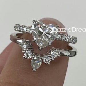 1.50CT Heart Shape Moissanite Engagement Ring Set, Solitaire Heart Diamond Silver Ring Set, Wedding Moissanite Ring Set In 14k Solid Gold