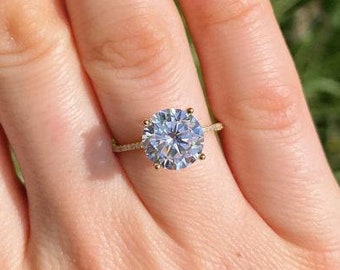 3 Carat Round White Moissanite Yellow Gold Solitaire Ring, 14K White Gold Ring, Diamond Wedding Ring, 4 Prong Engagement Ring, Promise Ring