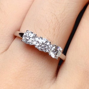 1.50 CT Three Stone Diamond Ring, Round Moissanite Ring, 14K Rose Gold Engagement Ring for Women, Anniversary Rings for Her, Gift For Her