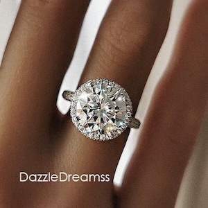 Huge 5 CT Round Cut Moissanite Halo Silver Ring, 11MM Big Moissanite Diamond Wedding Gold Ring, 14K Solid Yellow/White/Rose Gold Bridal Ring
