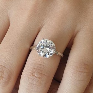 4Ct Moissanite Solitaire Engagement Ring 6-Prong Brilliant Round Cut Solid 14K White Gold Ring 4Ct Simulated Diamond Stone Wedding Ring