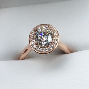 1.5 Ct Round Moissanite Bezel Set Engagement Ring, Halo Solitaire Bezel Ring, 14k White Gold Round Cut Moissanite Ring, CZ Diamond halo Ring