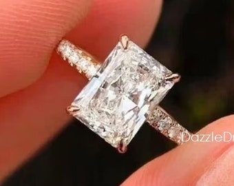 2.50 CT Radiant Cut Moissanite Ring, 9x7MM Radiant Gold Wedding Rings, Radiant Cut Solitaire Yellow Gold Rings, Radiant Cut 925 Silver Ring