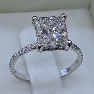 3Ct Princess Cut Moissanite Diamond Ring, Solitaire With Side Stones Ring, 925 Silver Ring, Simulated Diamond Ring, Diamond Promise Ring