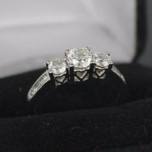 Vintage Trilogy Moissanite Ring, 3 Stone Moissanite 925 Silver Wedding Ring, Heart Style Art Deco Ring, 0.80 CT Center Lab Diamond Ring