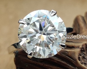 Huge 6 CT Round Moissanite Engagement Ring Huge Diamond Wedding White Gold Ring 12MM Big Moissanite Solitaire Silver Ring 4 Claw Prong Ring
