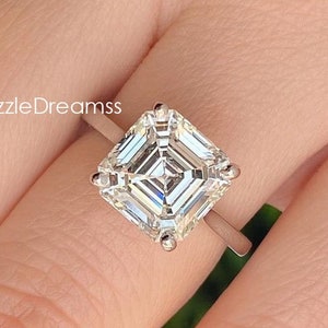 3 CT Asscher Cut Moissanite Diamond Ring, 8x8 MM Asscher Diamond White Gold Engagement Ring, CZ Wedding Silver Ring, Simulated Diamond Ring