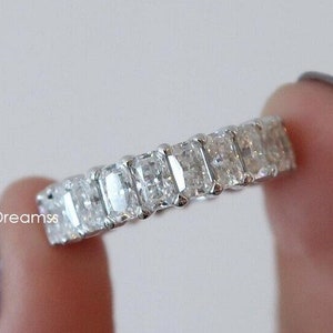 Gorgeous 5.61 CT Radiant Cut Moissanite 14K/18K Gold Band, 3x5MM Radiant Diamond Bezel Wedding Band, Classic Stackable Full Eternity Band