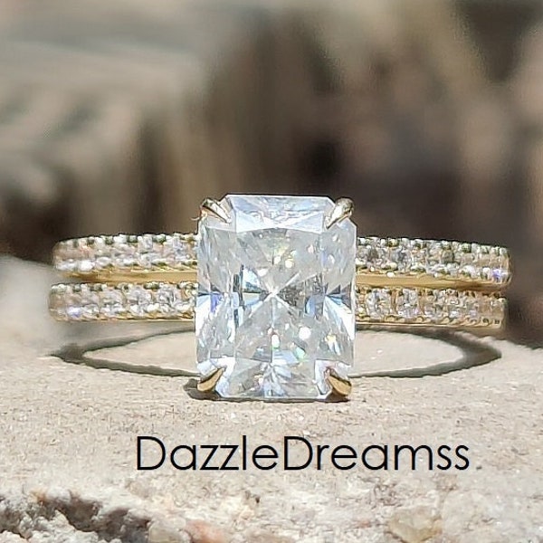 Radiant Cut Diamond Wedding Set Etsy