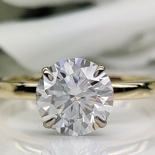 1.5 CT Round Moissanite Engagement Ring 14K White Gold Dainty - Etsy