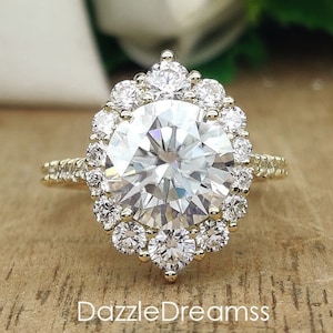 3.50 CT Vintage Moissanite Silver Engagement Ring 14K Yellow Gold Diamond Art Deco Wedding Ring Starburst Diamond Ring Cluster Vintage Ring