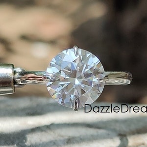 2CT Brilliant Round Cut Moissanite Ring,  Solitaire White Gold Engagement Ring, Claw Prong Silver Wedding Ring, Hidden Halo Lab Diamond Ring